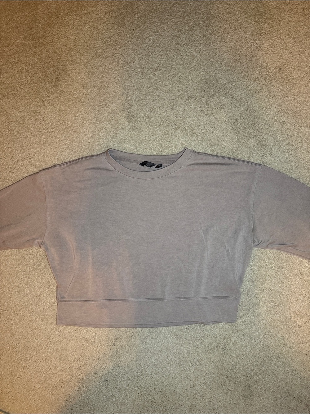 Danskin Cropped Crewneck Top in Taupe Gray